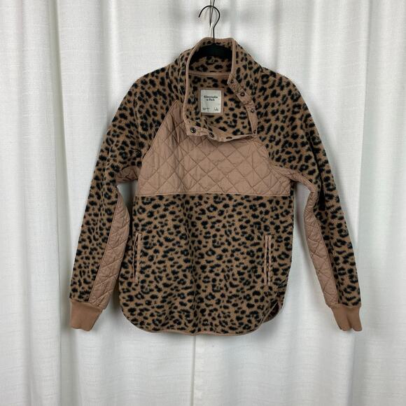 Abercrombie&Fitch Brown Leopard Print Sherpa Pullover Sz.S - Picture 4 of 14
